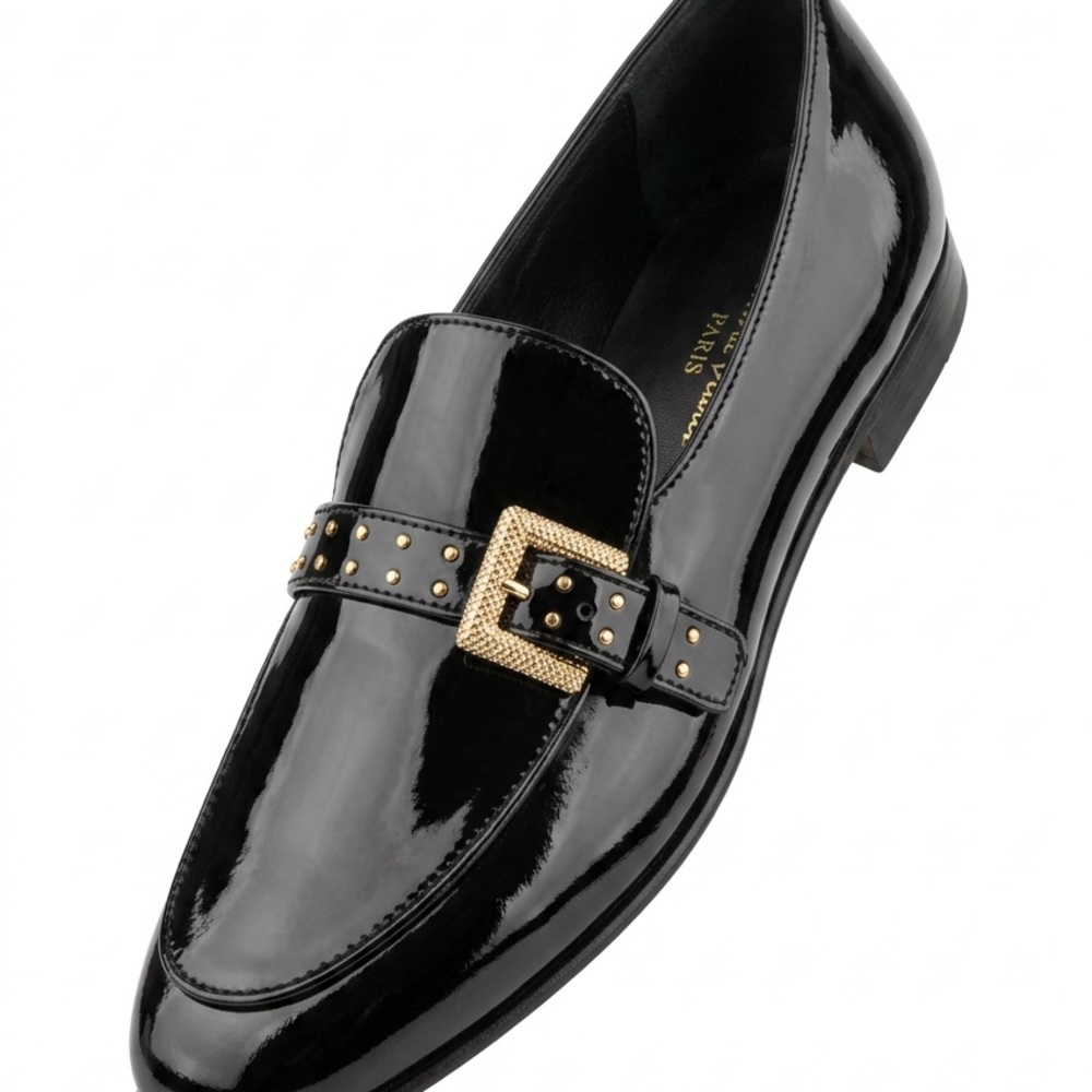 Alberto Ciccioli Women's Black Soft Patent Leather Loafer with Gold Buckle
